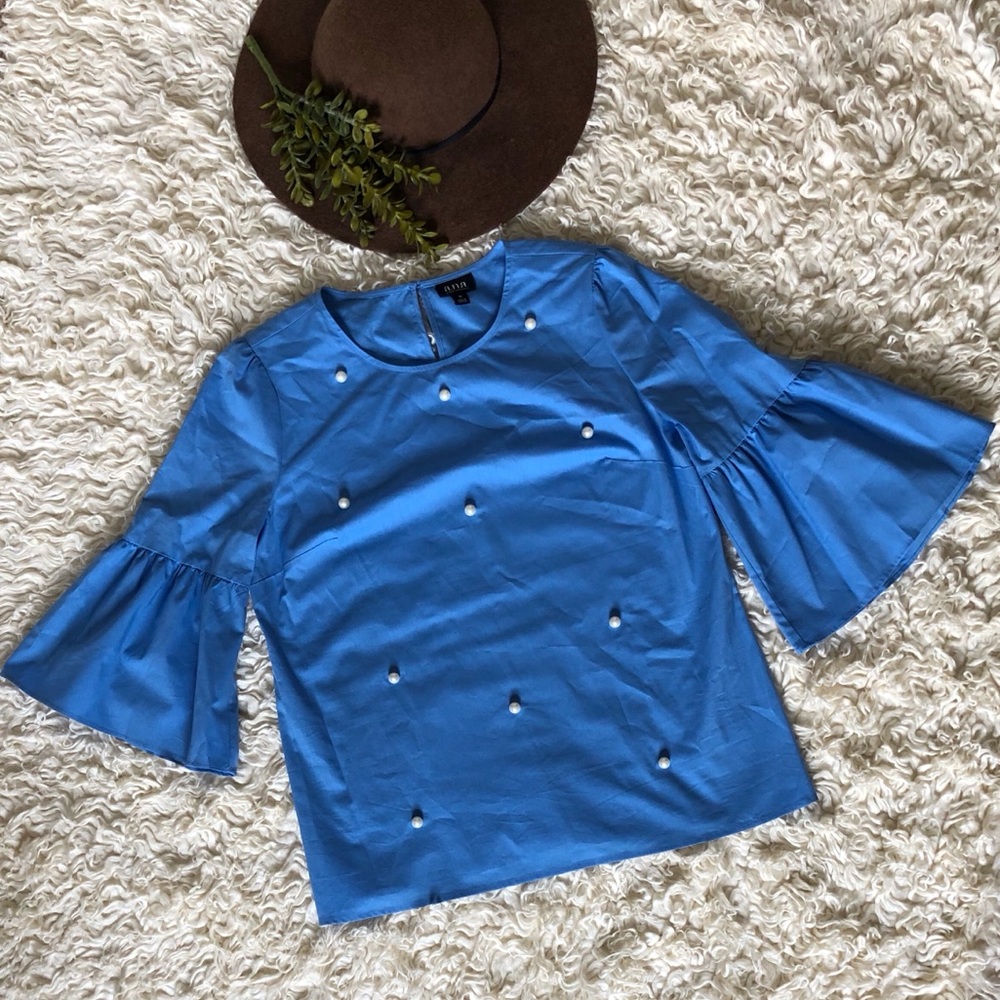 Blue Blouse w/ Beaded Detailing